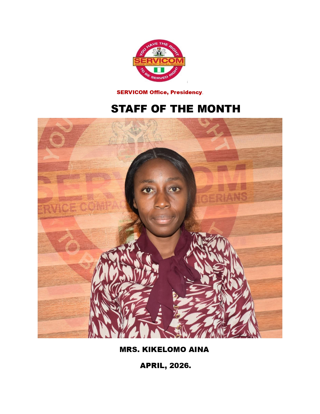SERVICOM Celebrates Outstanding Staff for April 2026